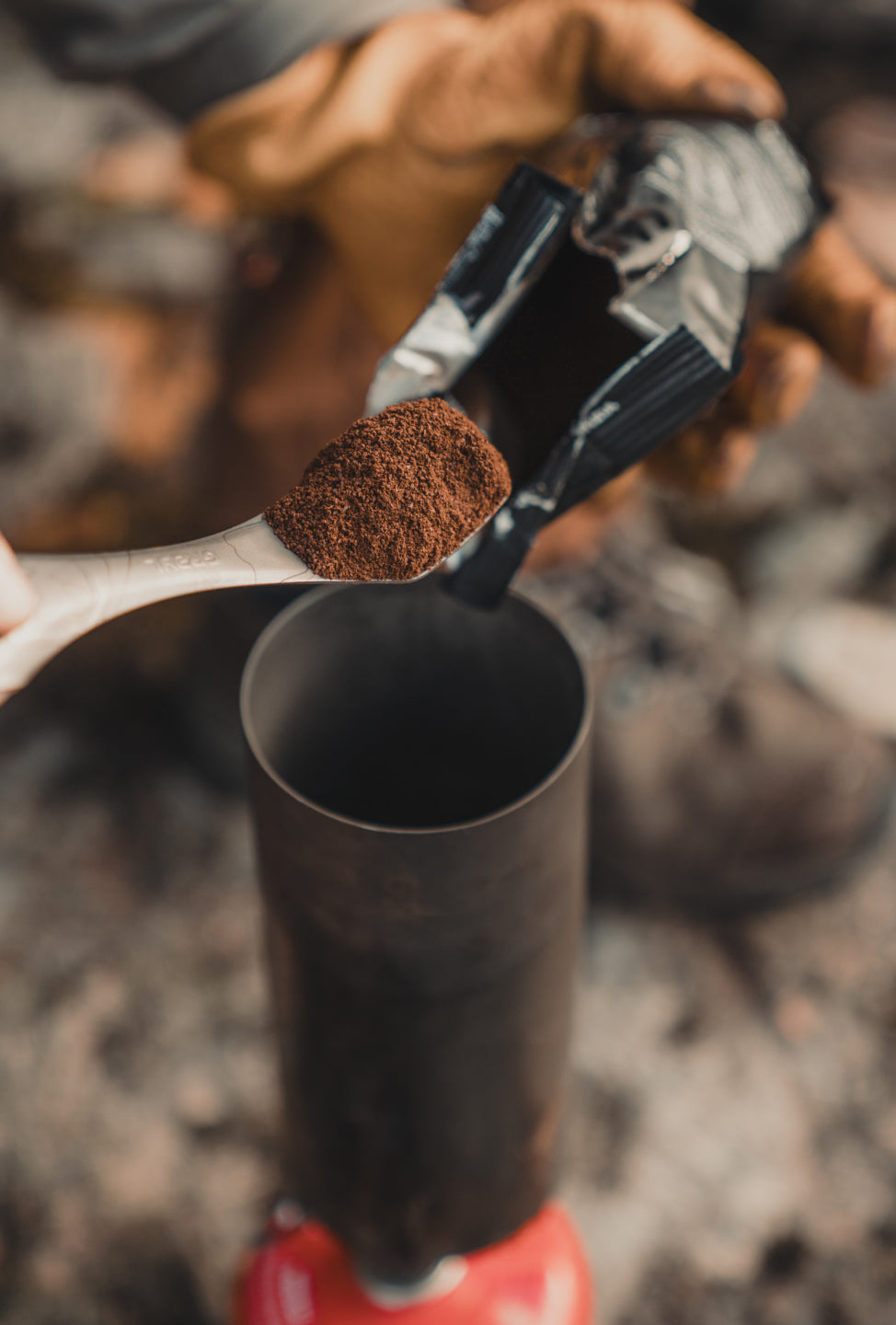 Pouring coffee into GeoPress Ti