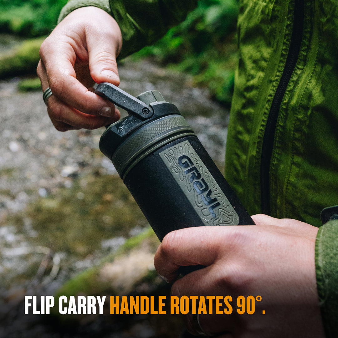 Best top rated Grayl UltraPress Filter and Purifier Water Bottle – 16.9 Fluid Ounces / Nature Edition / Flip Carry View / Camp Black
