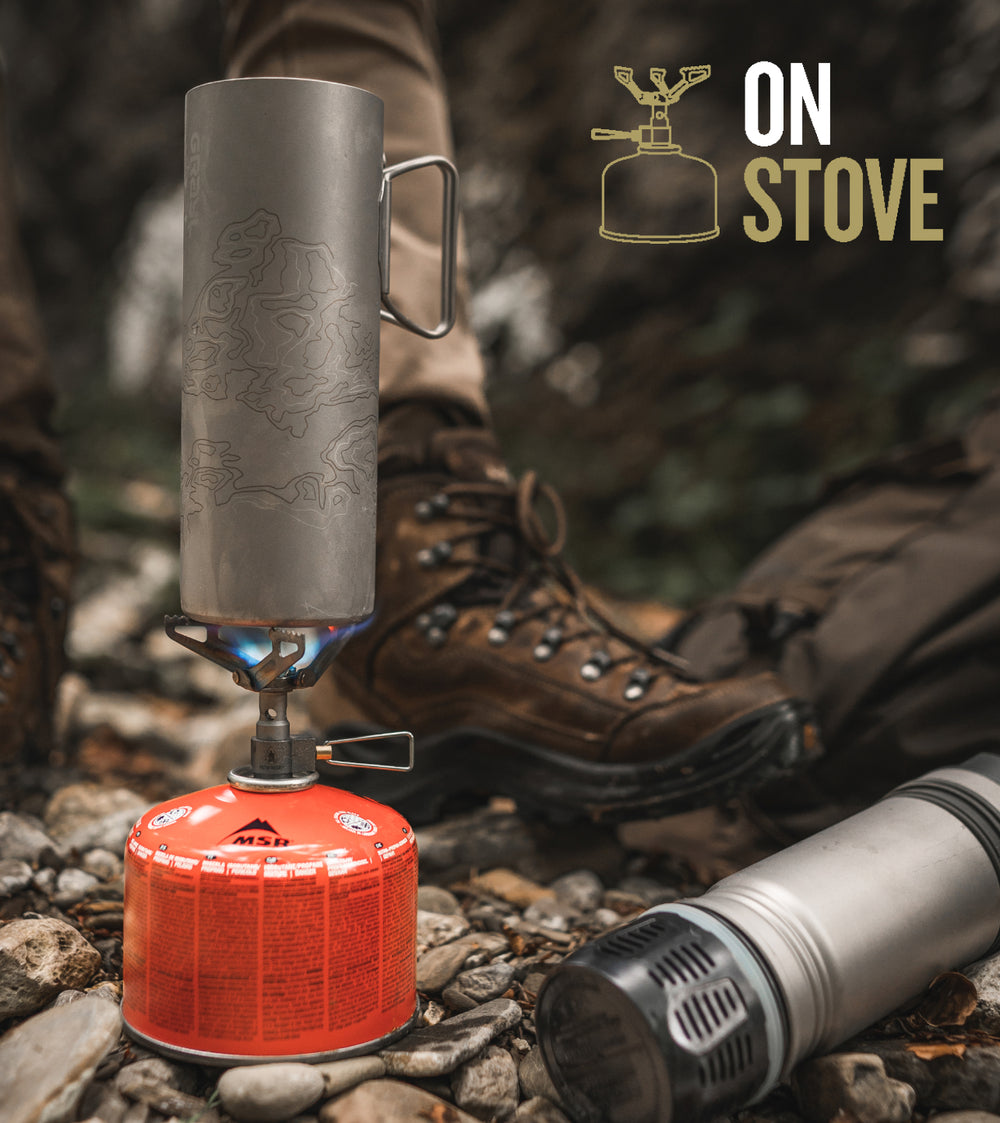 Cook on a camp stove with UltraPress Titanium.