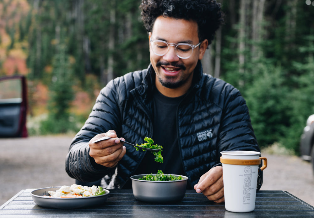 Use the Grayl Ti Spork and fork your kale. Flip to spoon your morning cereal.