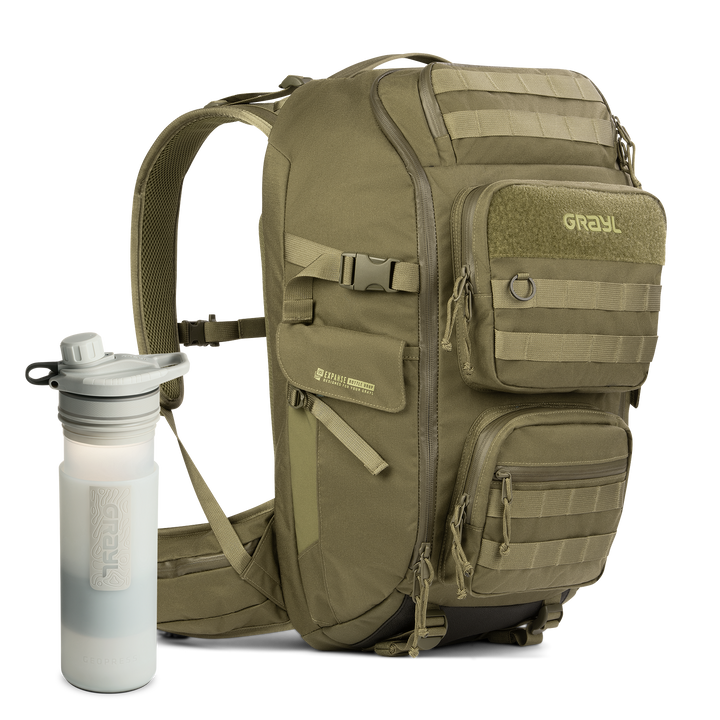 35L Mission EXP Backpack (Olive) & 24oz GeoPress Purifier Bottle (Peak White) Bundle