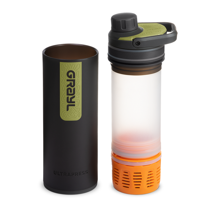 Best top rated Grayl UltraPress Filter and Purifier Water Bottle – 16.9 Fluid Ounces / Nature Edition / Separated View / Black Camo