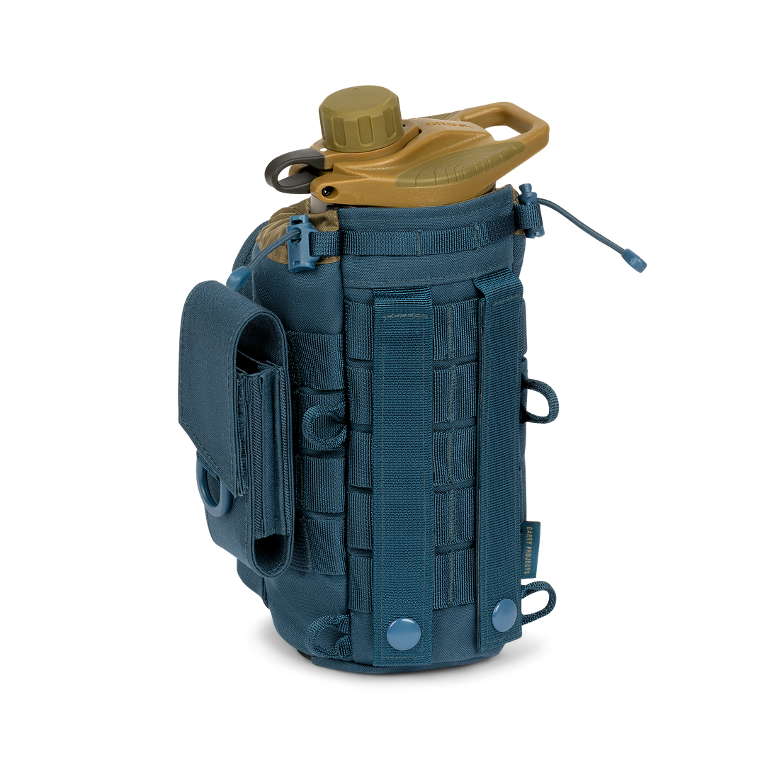 Grayl® Mission Water Bottle Sling - 1.7L / Back View With Multi-Tool Pouch / Wander Blue