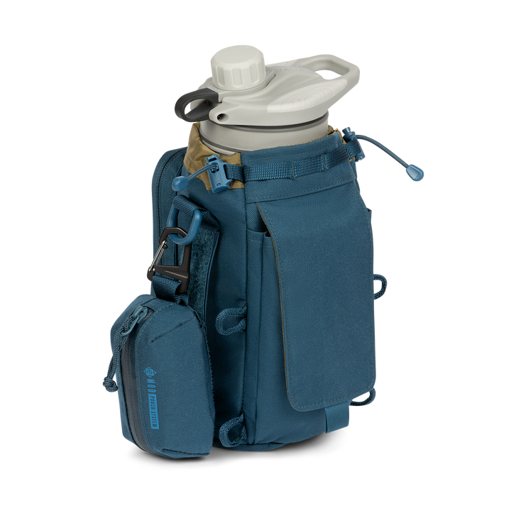 Grayl® Transport Water Bottle Sling - 1.7L / Back View with G-Mod Pouch / Wander Blue