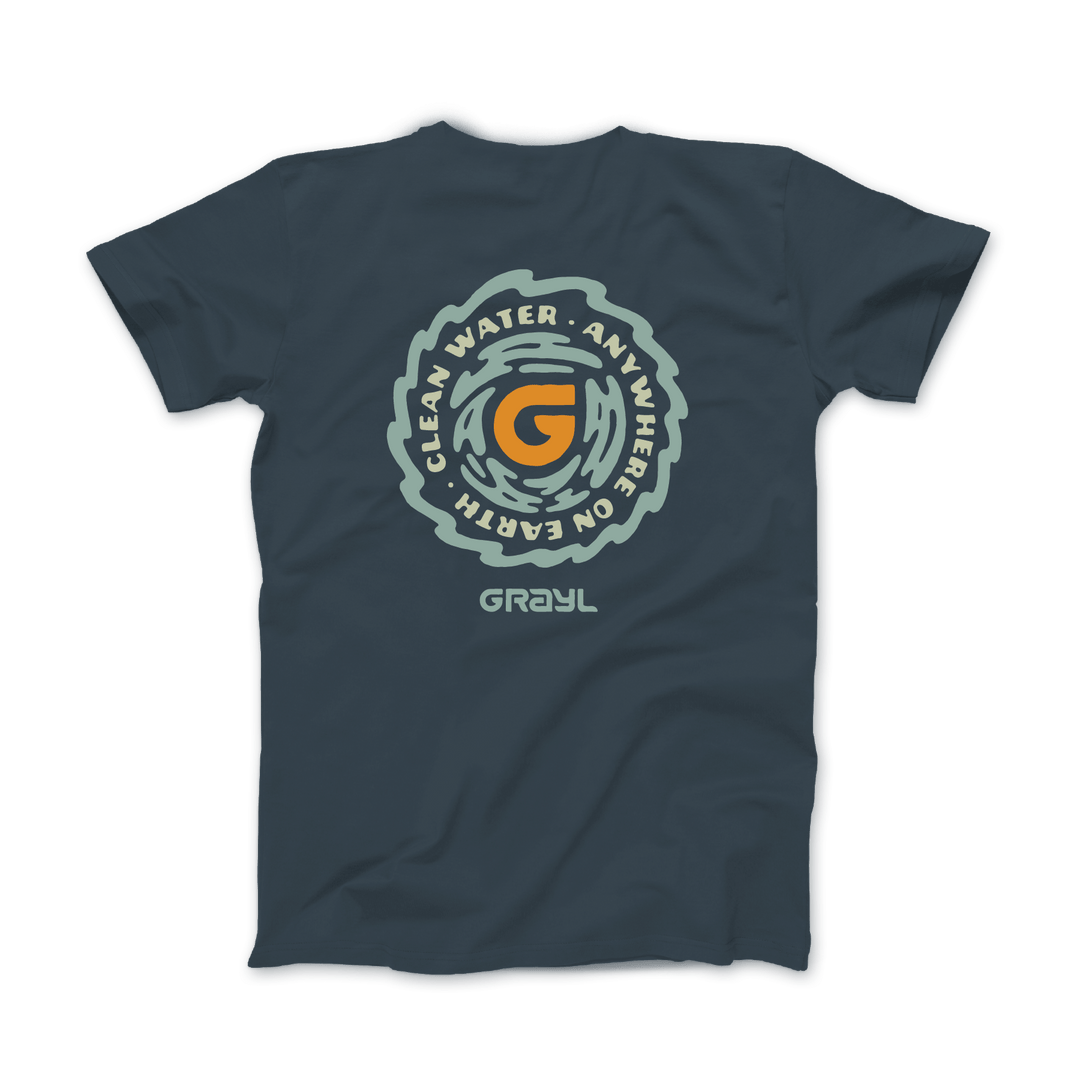 Grayl "Clean Water Anywhere on Earth" Custom Multi-Color Custom Tee Shirt / Back View / Tidal