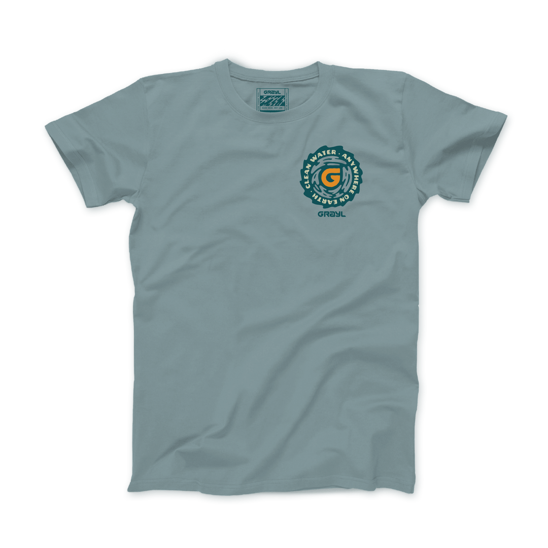 Grayl "Clean Water Anywhere on Earth" Custom Multi-Color Custom Tee Shirt / Front View / Mineral