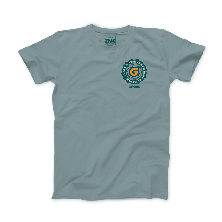 Grayl "Clean Water Anywhere on Earth" Custom Multi-Color Custom Tee Shirt / Front View / Mineral