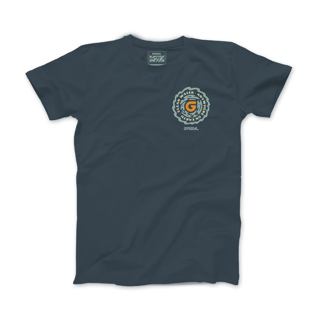 Grayl "Clean Water Anywhere on Earth" Custom Multi-Color Custom Tee Shirt / Front View / Mineral