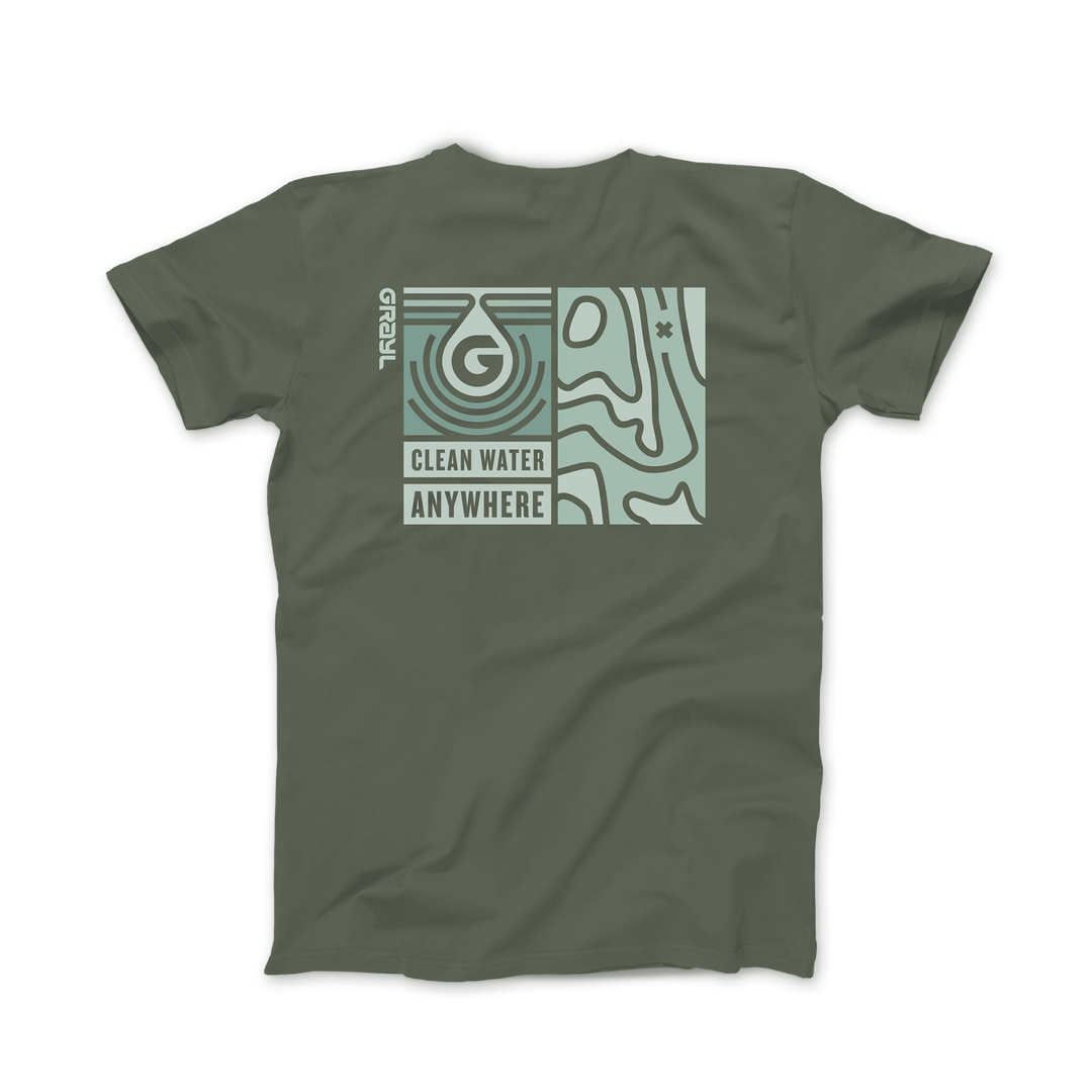 Grayl "Topo Droplet" Custom Multi-Color Custom Tee Shirt / Back View / Cypress