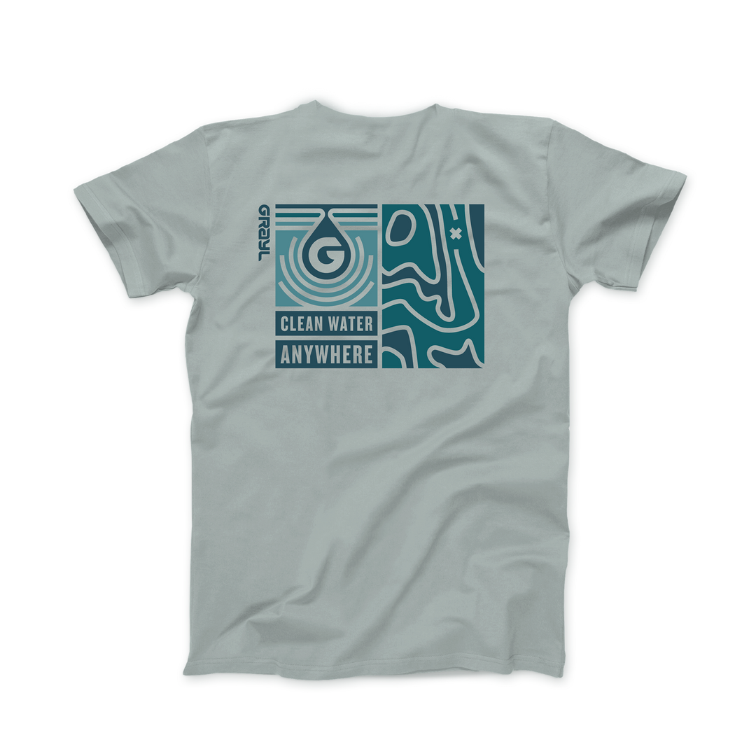 Grayl "Topo Droplet" Custom Multi-Color Custom Tee Shirt / Back View / Smoke