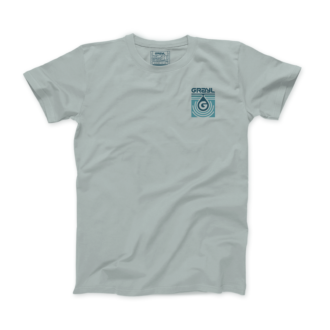 Grayl "Topo Droplet" Custom Multi-Color Custom Tee Shirt / Front View / Smoke