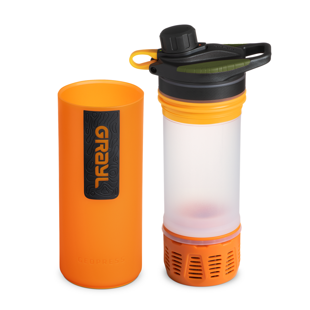 Best top rated Grayl GeoPress Filter and Purifier Water Bottle - 24 Fluid Ounces / Nature Edition / Separated View / Orange Camo