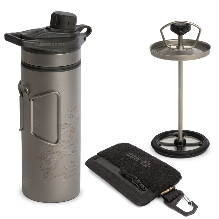 GRAYL® Coffee titanium brewing kit with a purifier, press filter, and travel pouch / Covert Black