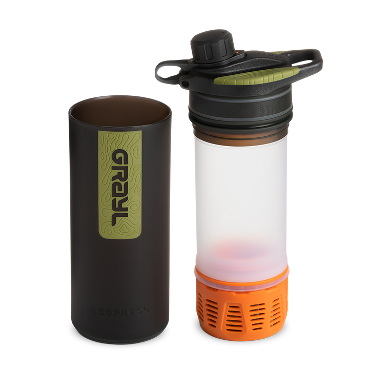Best top rated Grayl GeoPress Filter and Purifier Water Bottle - 24 Fluid Ounces / Nature Edition / Separated View / Black Camo