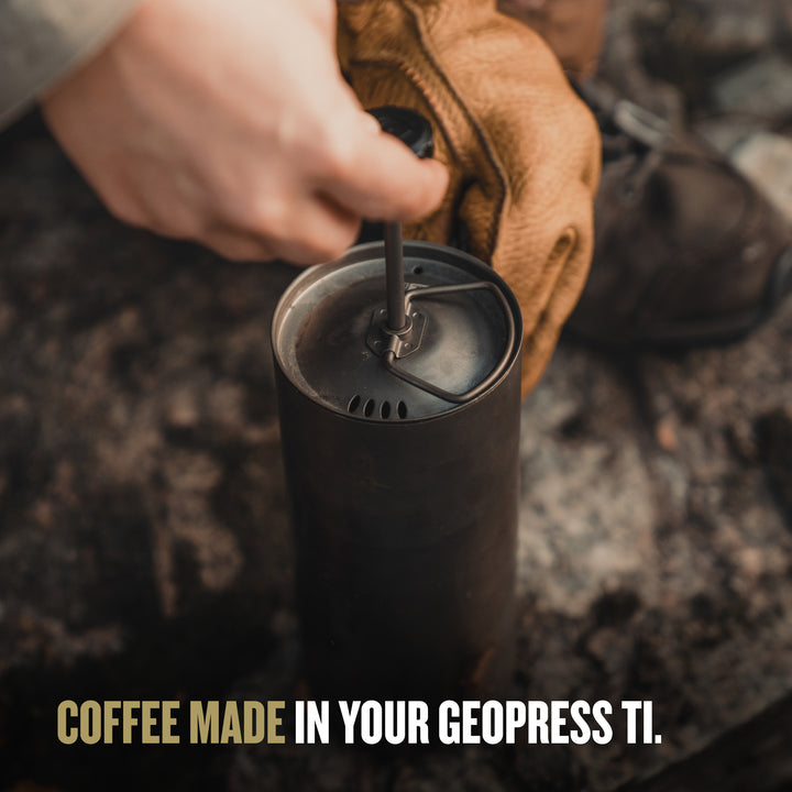 GeoPress® Titanium Coffee Press / PLUS COOK LID / Covert Black / Olive Drab / Coyote Brown