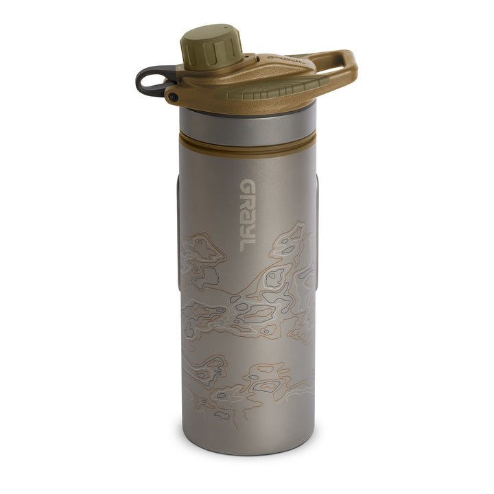 Grayl GeoPress Titanium Filter and Purifier Water Bottle – 24 Fluid Ounces / Covert Edition / Standard View / Coyote Brown