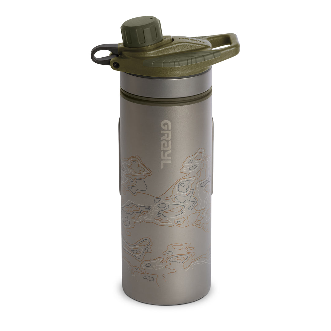 Grayl GeoPress Titanium Filter and Purifier Water Bottle – 24 Fluid Ounces / Covert Edition / Standard View / Olive Drab