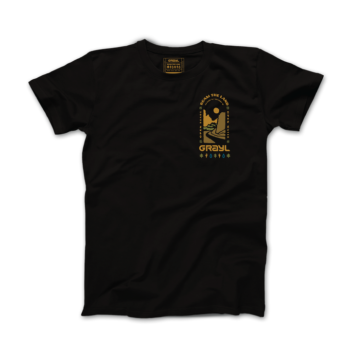 Grayl "Roam The Land" Custom Multi-Color Custom Tee Shirt / Front View / Black