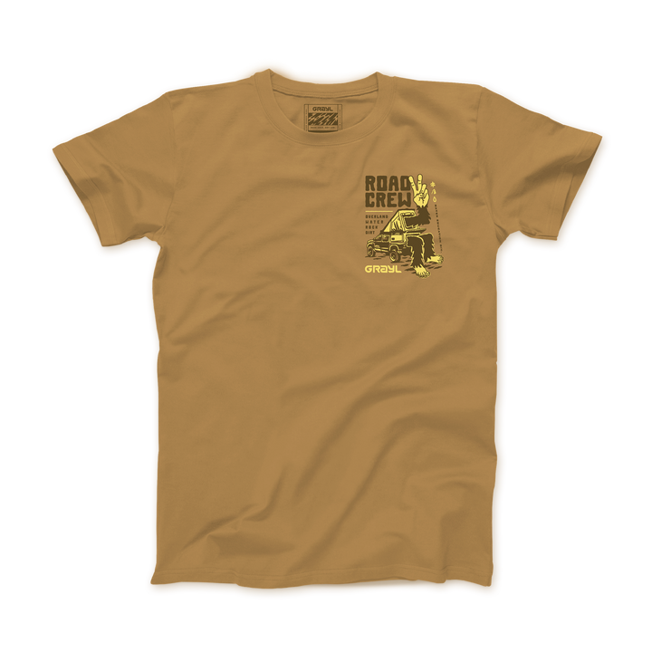 Grayl "Road Crew" Custom Multi-Color Custom Tee Shirt / Front View / Camel