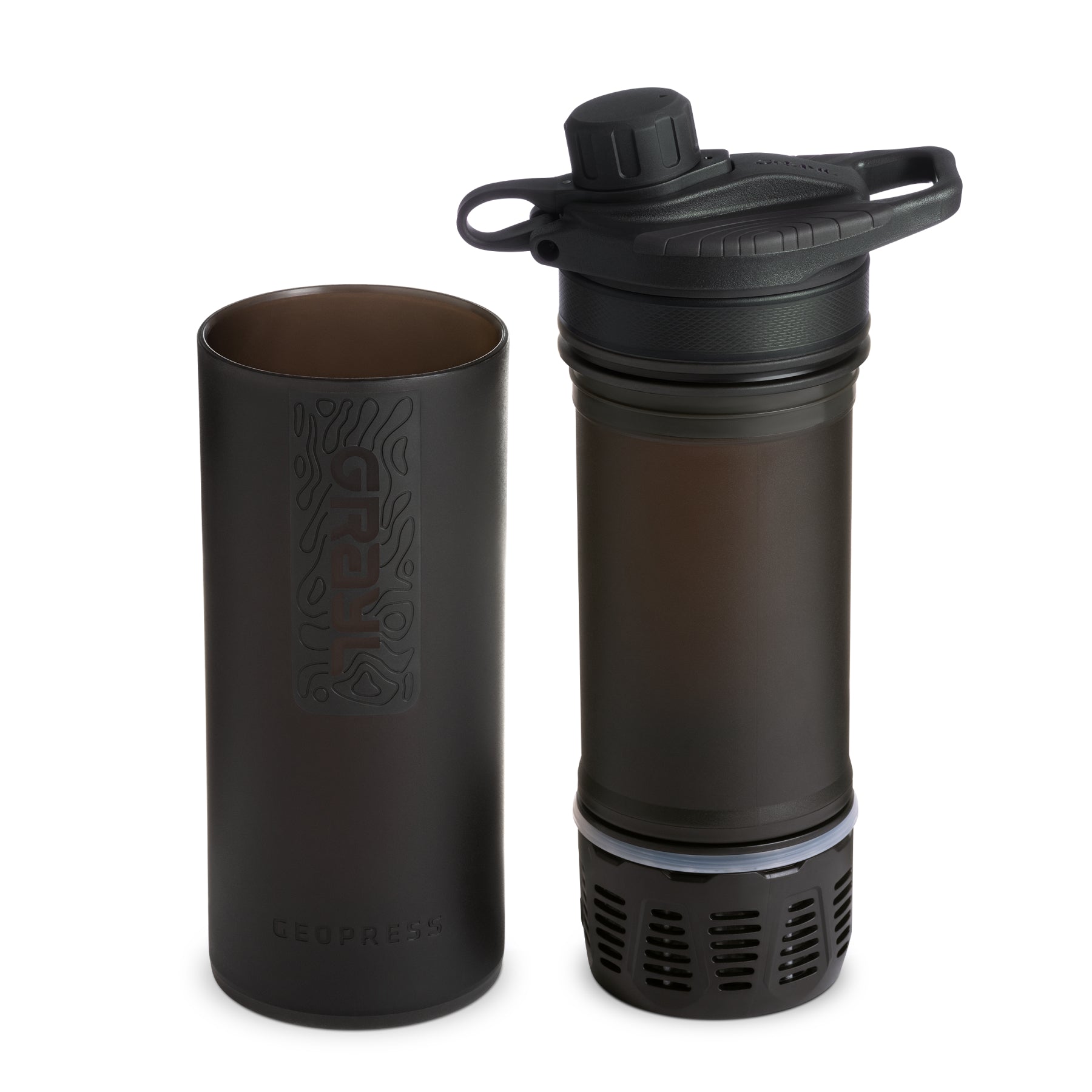 Best top rated Grayl GeoPress Filter and Purifier Water Bottle - 24 Fluid Ounces / Covert Edition / Separated View / Coyote Brown