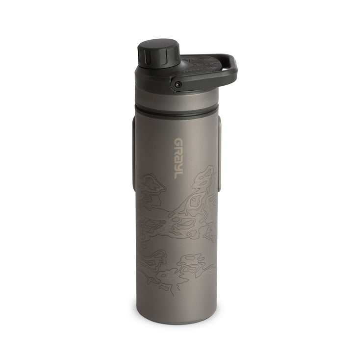 Grayl UltraPress Titanium Filter and Purifier Water Bottle – 16.9 Fluid Ounces / Covert Edition / Standard View / Covert Black