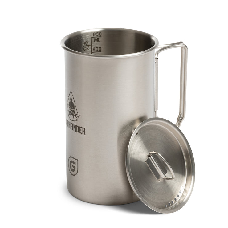 Pathfinder x GRAYL / 30 Ounce GeoPress Stainless Steel Nesting Cup with Heavy Gauge Handles / Side View